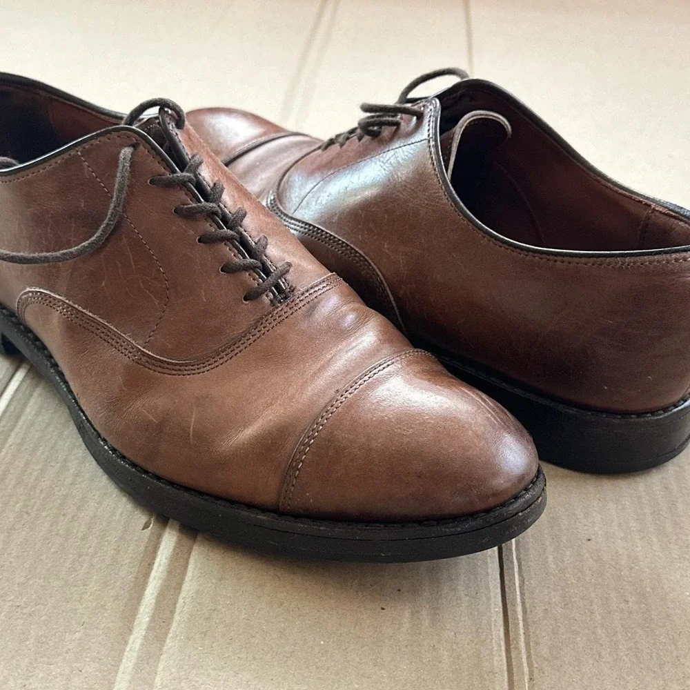 Allen Edmonds Good Vintage Oxford Mens 10E Brown Good Cap-Toe Leather Laced
